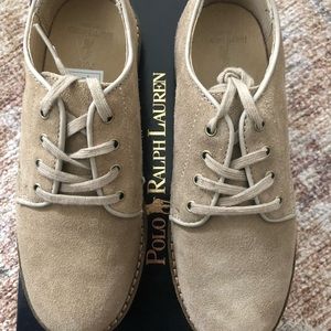 Polo Ralph Lauren Boys Suede Oxford Sz 1.5 in Dirty Buck. Worn once on Communion